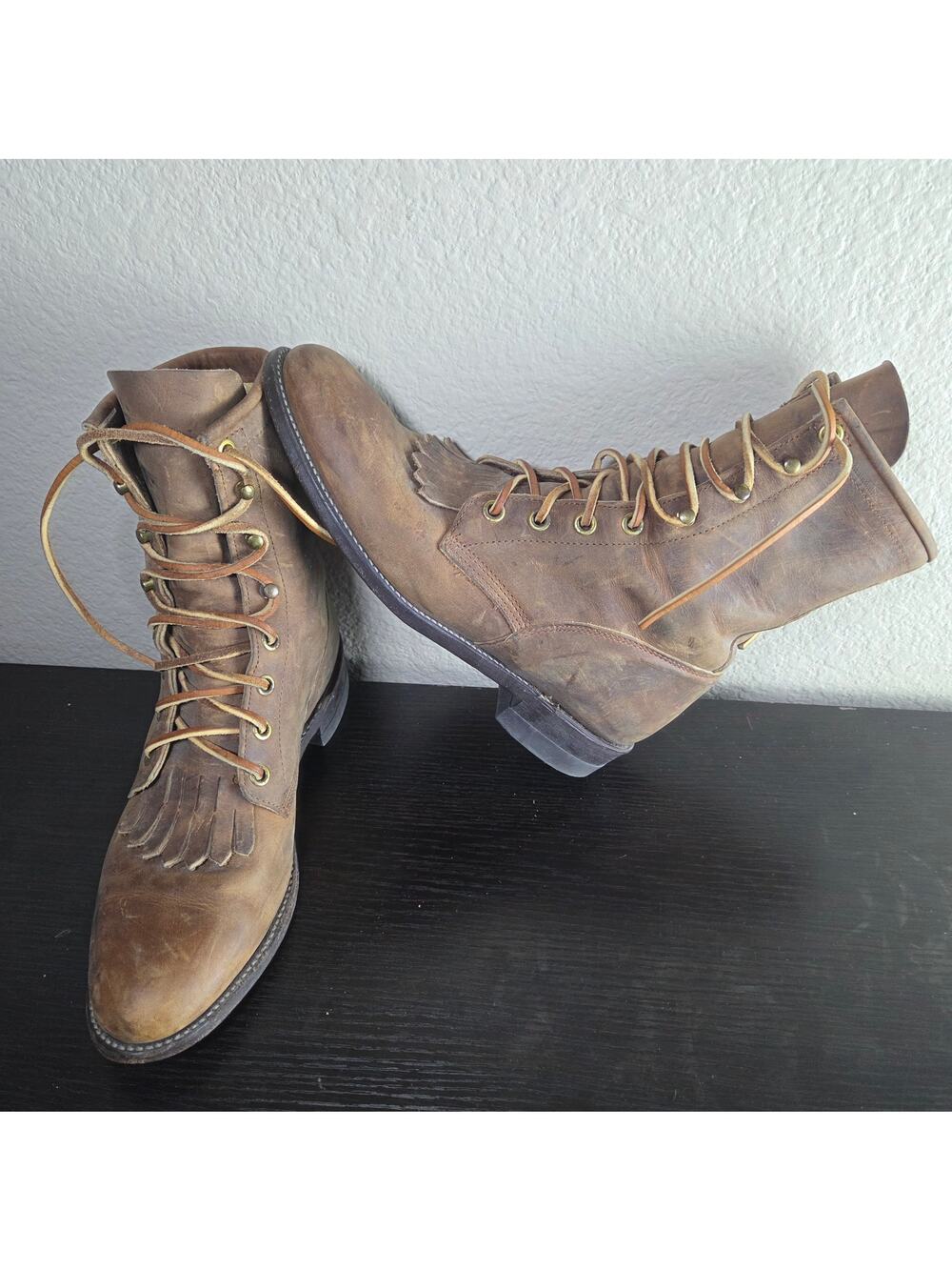 Vintage Brown Justin Lace-up Roper Boots Kiltie Leather Laces L575 Western - 6